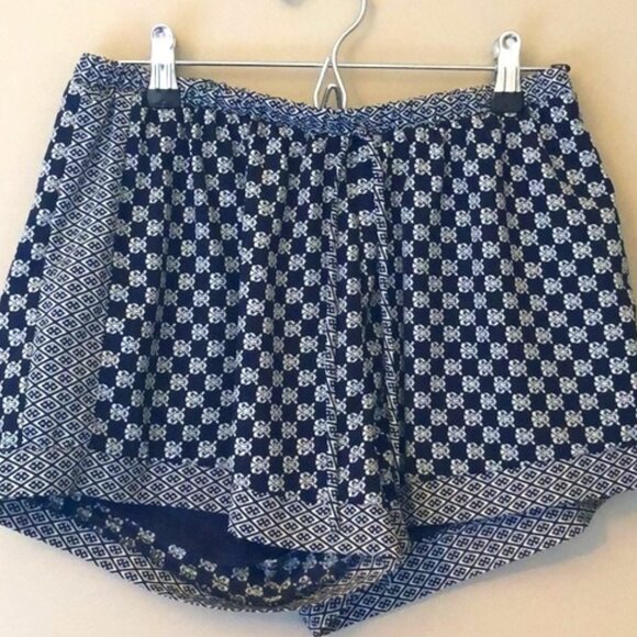 Blue and White Silky  Patterned Shorts - Picture 1 of 6